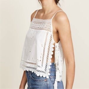 Free People Garden Party Embroidered Cami White Crochet Lace Halter Top - Size S